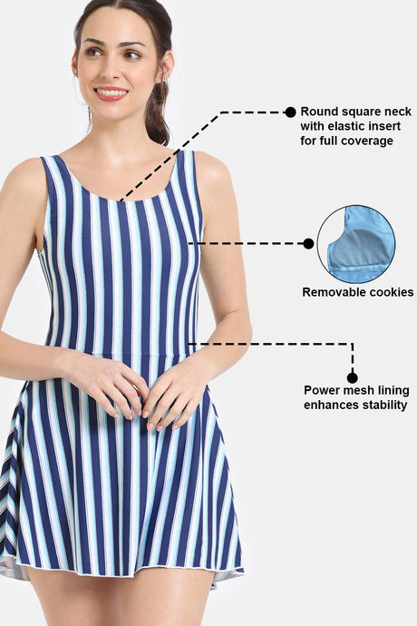 Zelocity Elastane Blended Slip-On Swimdress with Removable Pads - Blue Depth — image 7